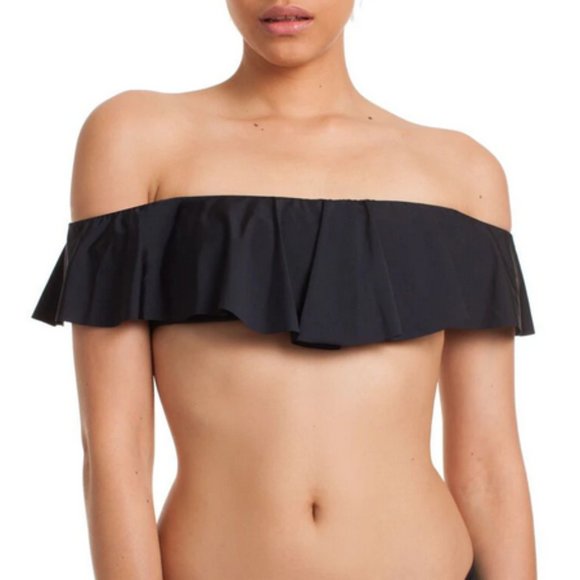Trina Turk Getaway Solids Ruffle Bikini Top 2020 Black NWT - Picture 1 of 9
